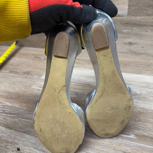 Badgley Mischka Silver Open Toe Rhinestone Ankle Strap Sandals Women's Size 7 - Picture 4 of 6